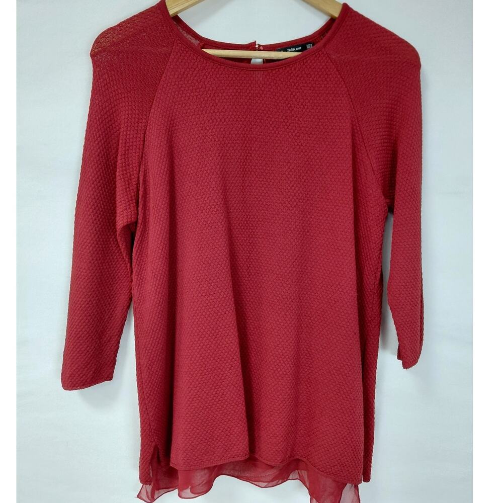 ZARA KNIT Red Top Solid 3/4 Sleeve Women Size M